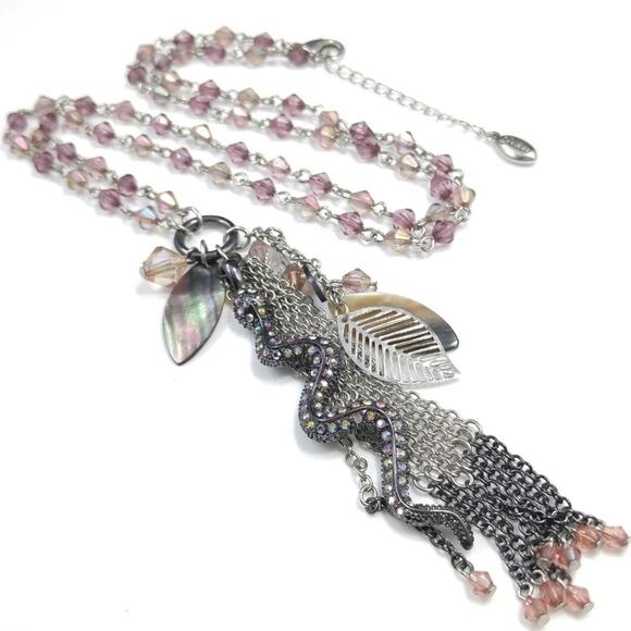 Guess Tassel Snake Pendant Crystal Beaded Necklace - 32 Inches - Signed - Picture 10 of 10